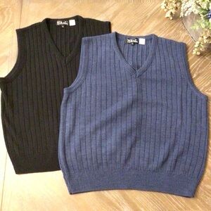(2) D’Avila Mens Blue/Black Ribbed Acrylic Pullover Sweater Vests Size XL